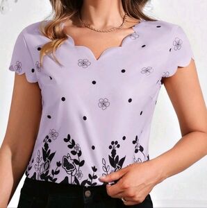 NWOT Lilac Lavender Pastel Floral Scalloped Blouse Top
